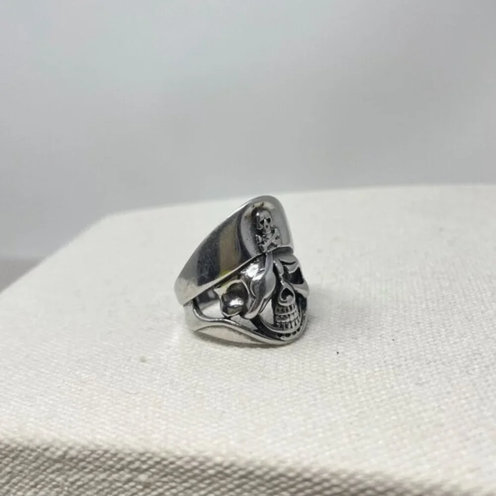 Pirate Skull Ring Stainless Steel Size 9‎ Biker Goth Punk Metal Silver-Tone